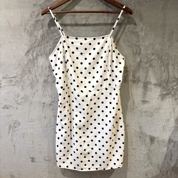 Linen BP. Polka Dot Dress Sz L Classic Preppy Cottagecore Summer Beach Picnic - Picture 1 of 5